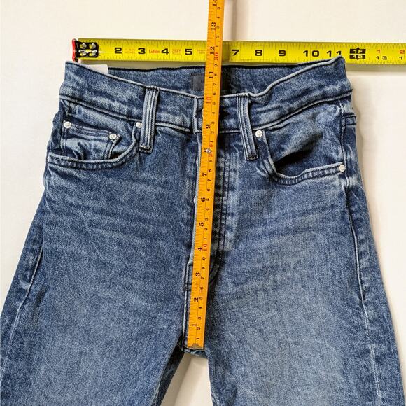 Mother Tomcat 24 Blue High Rise Distressed Straight Raw Hem Denim - Picture 9 of 14